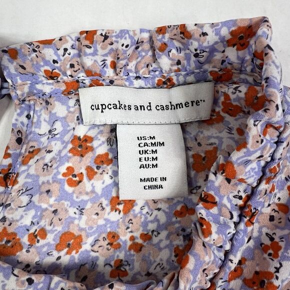 Cupcakes & Cashmere Violet Pink Floral Ruffle Neck Long Sleeve Blouse Medium - Picture 8 of 11